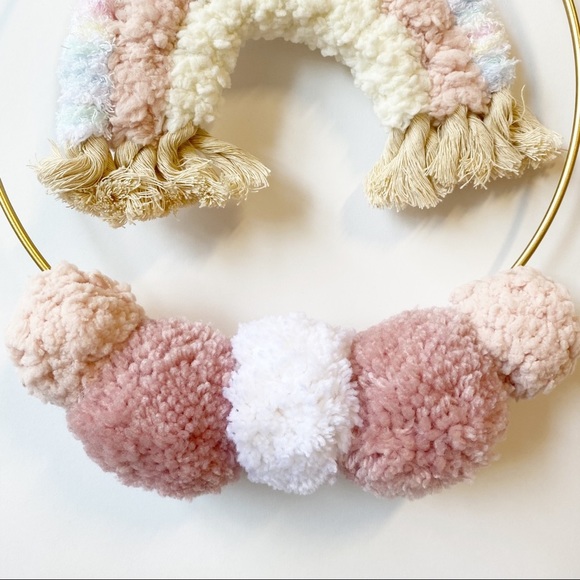 Rainbow Pom Pom Baby Nursery Wreath Pink Handmade - Picture 4 of 5